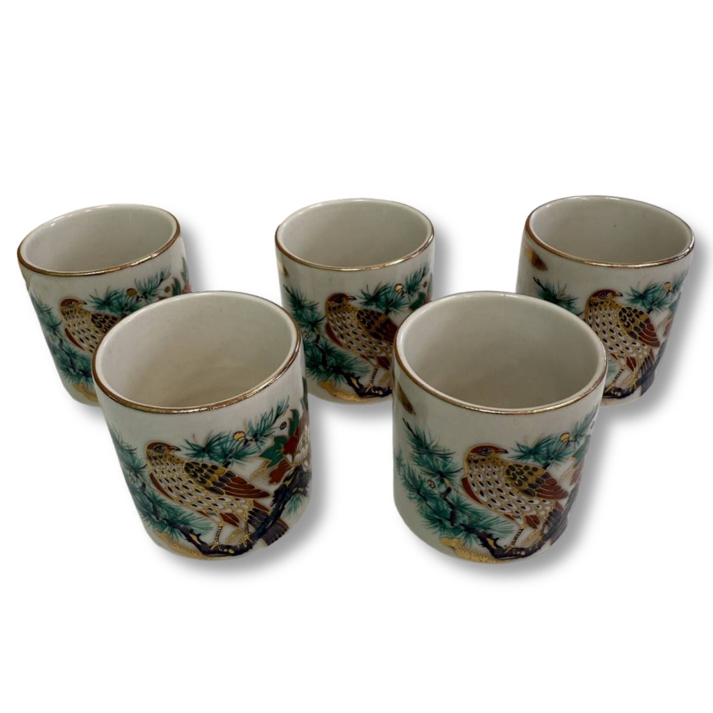 Kutani-yaki Sake Cup Set (5 pcs) – Eagle & Pine Design