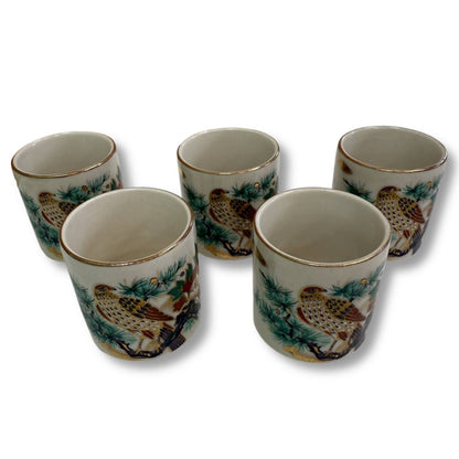 Kutani-yaki Sake Cup Set (5 pcs) – Eagle & Pine Design